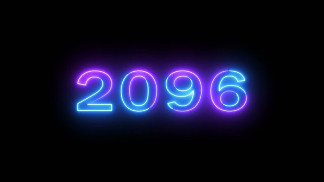 Happy new year 2096 illustration. Glowing Neon celebration new year on black background.