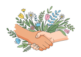 Handshake in Bloom Partnership and Nature's Harmony
