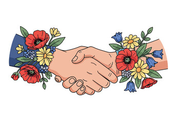 Handshake in Bloom Partnership and Nature's Harmony
