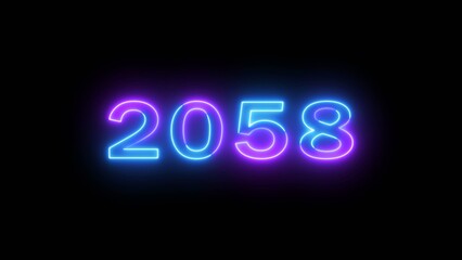 Happy new year 2058 illustration. Glowing Neon celebration new year on black background.