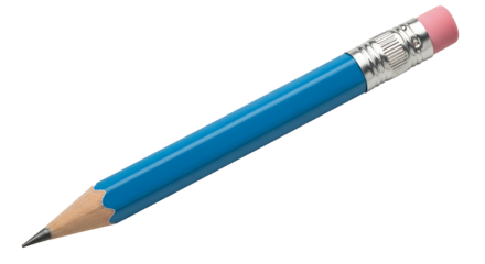 Blue pencil with pink eraser and sharpened tip image