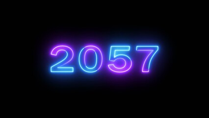 Happy new year 2057 illustration. Glowing Neon celebration new year on black background.