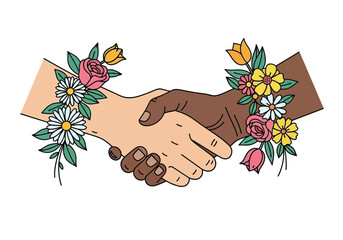 Handshake in Bloom Partnership and Nature's Harmony