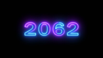 Happy new year 2062 illustration. Glowing Neon celebration new year on black background.