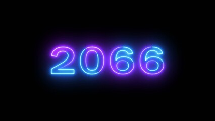 Happy new year 2066 illustration. Glowing Neon celebration new year on black background.