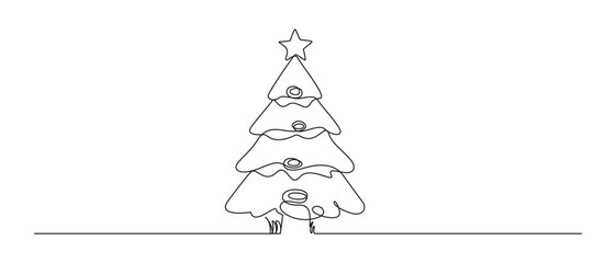 Christmas tree one line art drawing vector illustration