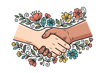 Handshake in Bloom Partnership and Nature's Harmony