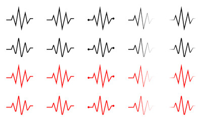 Heartbeat pulse line icons set — medical ECG, cardiology wave, heart rate monitor, emergency signal, health tracking, wellness app graphics, vital signs symbols for UI and design use