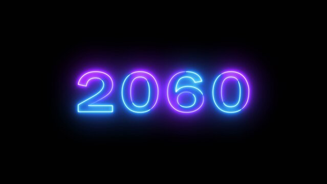 Happy new year 2060 illustration. Glowing Neon celebration new year on black background.