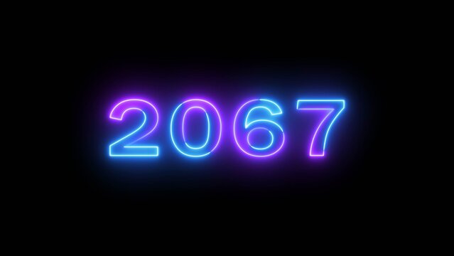 Happy new year 2067 illustration. Glowing Neon celebration new year on black background.