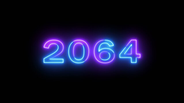 Happy new year 2064 illustration. Glowing Neon celebration new year on black background.