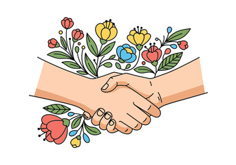 Handshake in Bloom Partnership and Nature's Harmony