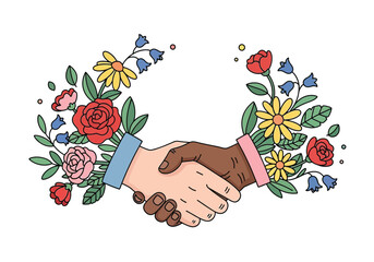 Handshake in Bloom Partnership and Nature's Harmony