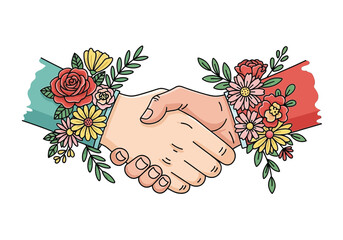 Handshake in Bloom Partnership and Nature's Harmony