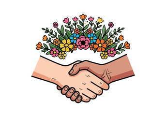 Handshake in Bloom Partnership and Nature's Harmony