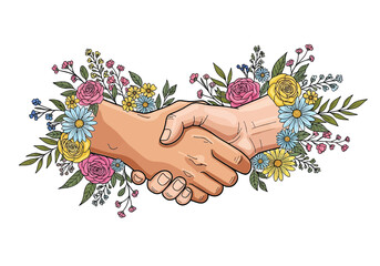 Handshake in Bloom Partnership and Nature's Harmony