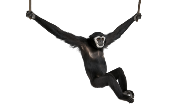 Black Gibbon Monkey Jumping Through Trees - Powered by Adobe