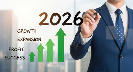 Businessman draws 2026 growth and success chart