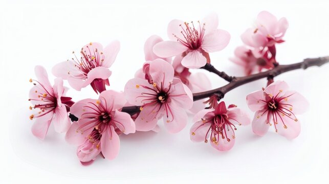 Pink flowers blooming on a branch against a white background - Powered by Adobe