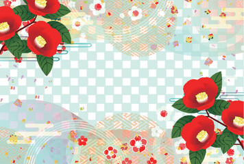 ツバキ　和柄　年賀状　金　背景	