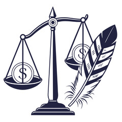 Scale balancing money and a feather symbol