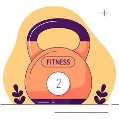 Simple rounded orange kettlebell with fitness text and number