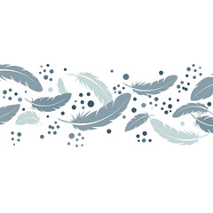 Obraz premium Elegant page divider with feathers and dots in soft blue tones for decorative purposes