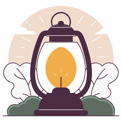 Simple rounded lantern with a bright light and foliage