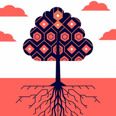 Stylized tree with geometric roots and branches