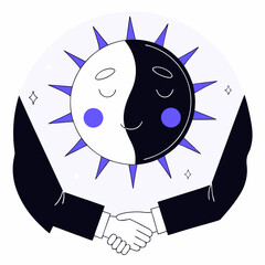 Sun and Moon Characters Shaking Hands Agreement