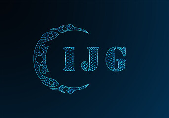 Low poly letter logo IJG design. IJG letter logo low poly vector design on blue color gradient background. IJG logo low poly design