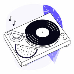 Turntable playing a vinyl record with musical notes