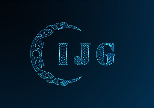 Low poly letter logo IJG design. IJG letter logo low poly vector design on blue color gradient background. IJG logo low poly design