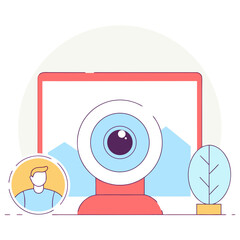 Webcam on computer with person icon and plant illustration