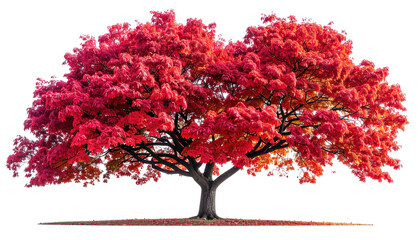 Fototapeta premium Vibrant red tree, autumn foliage, clear background