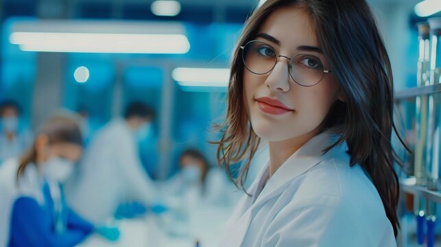 Focused female scientist in a lab setting - Powered by Adobe
