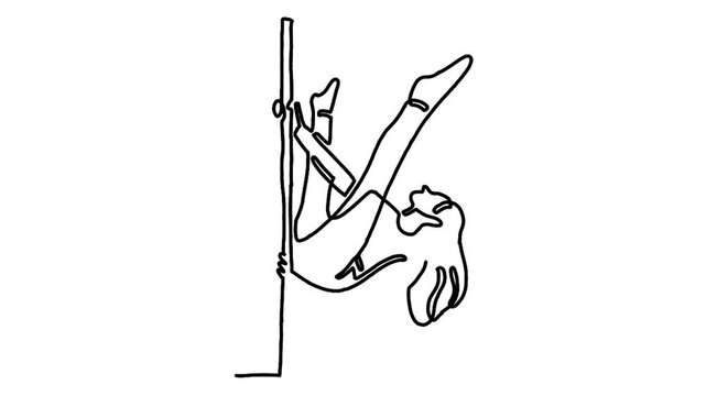 Continue line animation of woman pole dancer dancing poses on pole