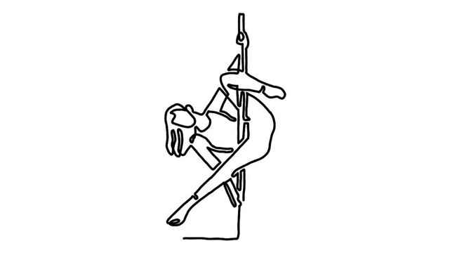 Continue line animation of woman pole dancer dancing poses on pole