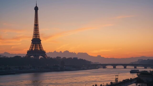 Iconic Eiffel Tower in Paris, France at sunset is a stunning European landmark and a beautiful symbol of French architecture