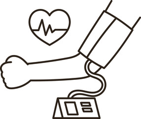 血圧計で血圧を測るイラスト　線画のみ