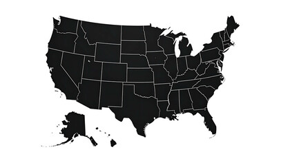 US map outline in dark gray against a black background
