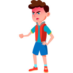 Pixelated Angry Boy Character with Red Face and Fist Clenched in Frustration Wearing Vest and Shorts on White Background