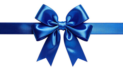 Satin blue ribbon bow centered on a horizontal ribbon strand