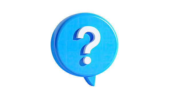Blue chat bubble with a white question mark, set on black
