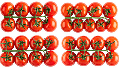 Cluster of vine tomatoes, bright red, symmetrical, fresh produce