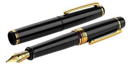 Two black pens with gold trim against a dark background