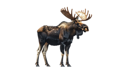 Majestic bull moose stands proudly against a black backdrop