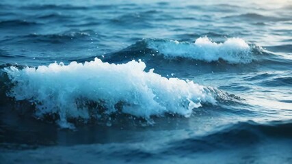 Powerful ocean waves crash and break on the rocks of a blue, stormy coast - Powered by Adobe