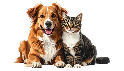 Dog and cat, friends, side by side. Cute, happy, companion