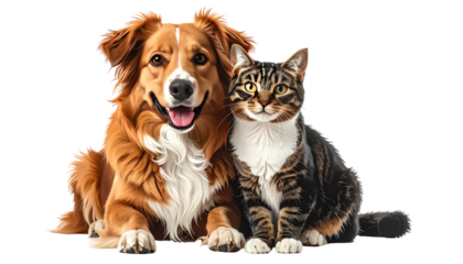 Dog and cat, friends, side by side. Cute, happy, companion